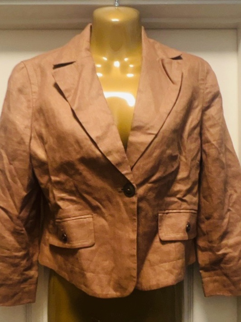 Nicole by Nicole Miller Cropped Linen Brown Blazer with Single Button (Bin 6-40)